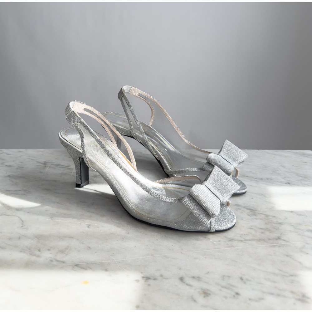 Caparros Silver Slingback Bow Sandals